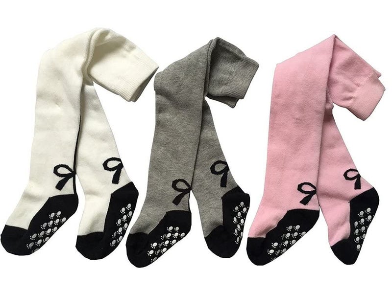 Toptim Baby Girl's Tights Stockings Non-skid Toddler Leggings Pants (white Gray Pink, 6-12M) - Image 1